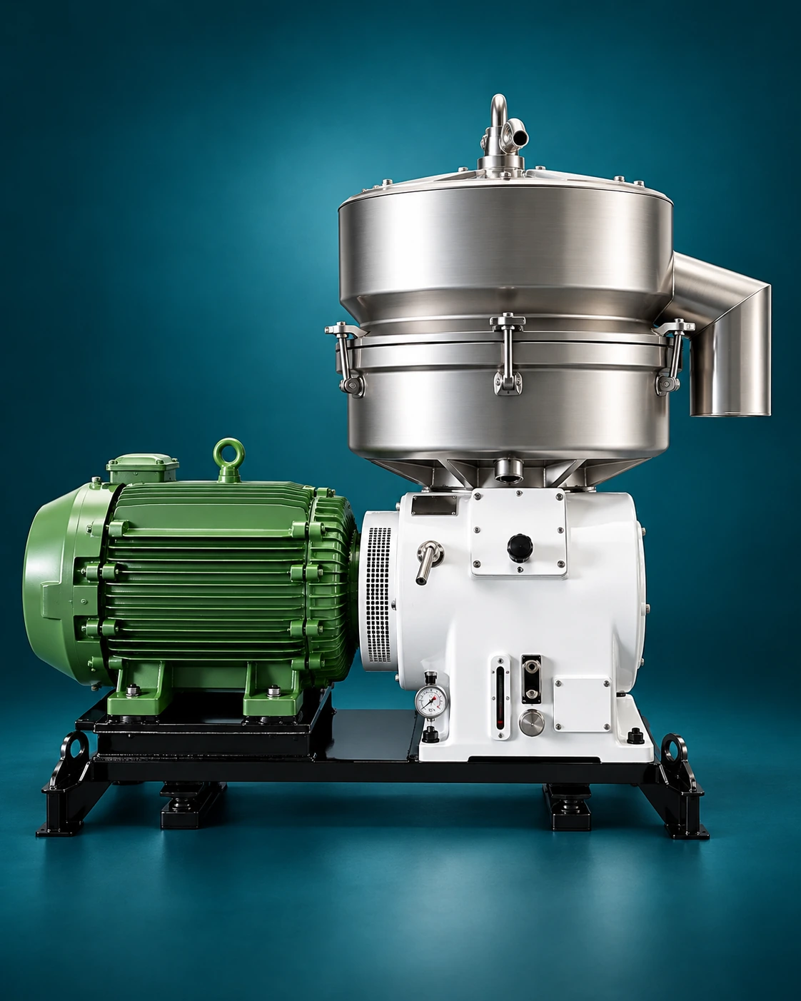 SCM-130 — centrífuga com motor verde, corpo branco e inox